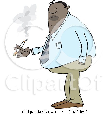 Clipart of a Cartoon Chubby Black Business Man Smoking a Cigarette - Royalty Free Vector Illustration by djart