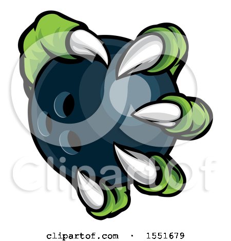 Clipart of a Green Monster Claw Holding a Bowling Ball - Royalty Free Vector Illustration by AtStockIllustration