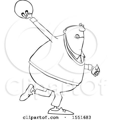 Clipart of a Cartoon Lineart Man Swinging a Bowling Ball - Royalty Free Vector Illustration by djart