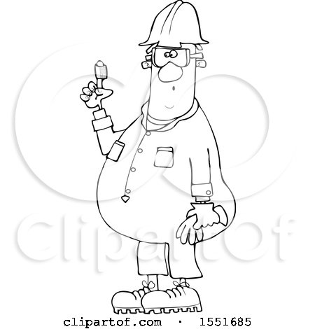 Clipart of a Cartoon Lineart Male Worker with a Bandaged Finger - Royalty Free Vector Illustration by djart