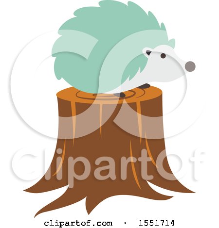 Clipart of a Cute Green Hedgehog on a Stump - Royalty Free Vector Illustration by Cherie Reve