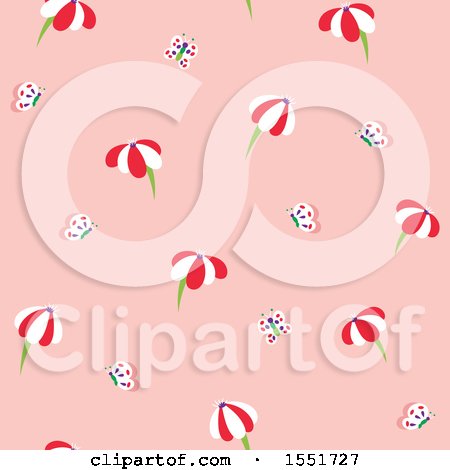 Clipart of a Cute Daisy and Butterfly Pattern - Royalty Free Vector Illustration by Cherie Reve