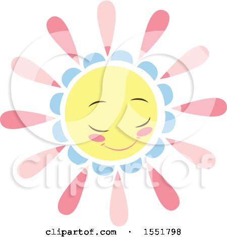 Clipart of a Happy Pink Blue and Yellow Sun - Royalty Free Vector Illustration by Cherie Reve