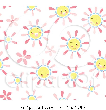 Clipart of a Happy Pink Blue and Yellow Sun Pattern - Royalty Free Vector Illustration by Cherie Reve