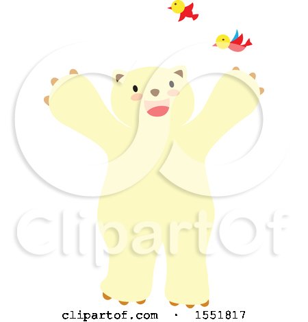 Clipart of a Cute Polar Bear with Birds - Royalty Free Vector Illustration by Cherie Reve