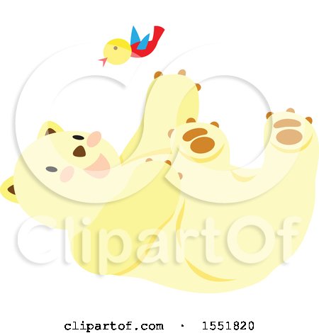 Clipart of a Cute Polar Bear with a Bird - Royalty Free Vector Illustration by Cherie Reve