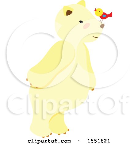 Clipart of a Cute Polar Bear with a Bird - Royalty Free Vector Illustration by Cherie Reve