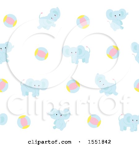 Clipart of a Cute Blue Baby Elephant and Ball Pattern - Royalty Free Vector Illustration by Cherie Reve
