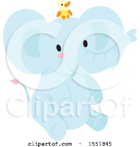 Clipart of a Cute Blue Baby Elephant and Chick - Royalty Free Vector Illustration by Cherie Reve
