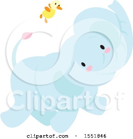 Clipart of a Cute Blue Baby Elephant and Chick - Royalty Free Vector Illustration by Cherie Reve
