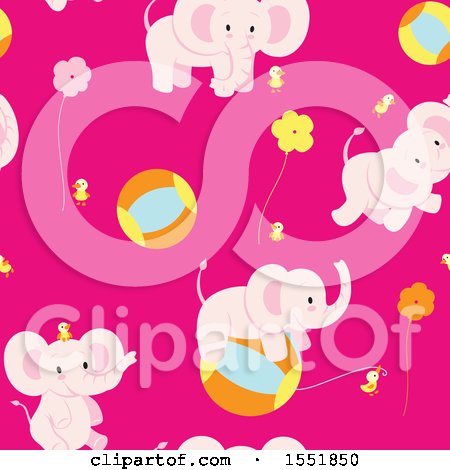 Clipart of a Cute Pink Baby Elephant Pattern - Royalty Free Vector Illustration by Cherie Reve