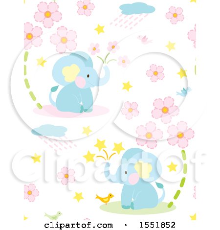 Clipart of a Cute Blue Baby Elephant Pattern - Royalty Free Vector Illustration by Cherie Reve
