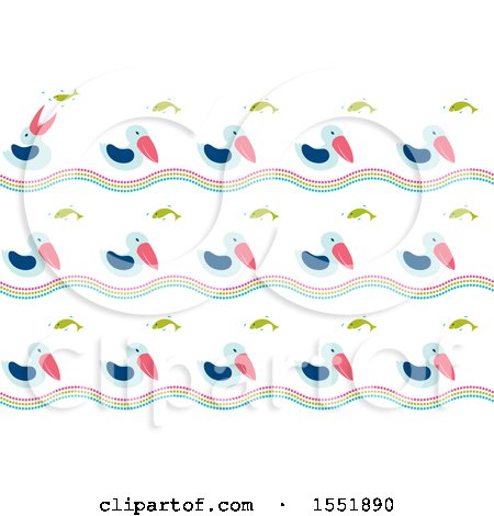 Clipart of a Cute Pelican Catching a Fish Pattern - Royalty Free Vector Illustration by Cherie Reve
