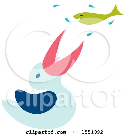 Clipart of a Cute Pelican Catching a Fish - Royalty Free Vector Illustration by Cherie Reve