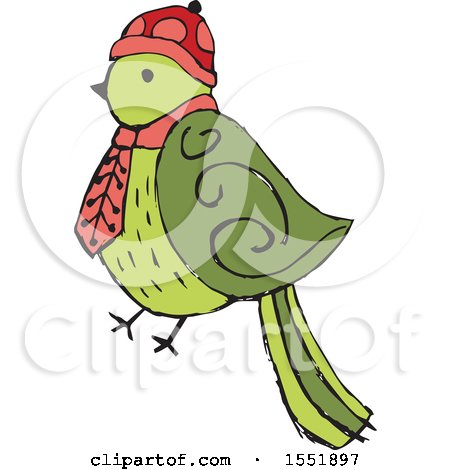 Clipart of a Bird Wearing a Scarf - Royalty Free Vector Illustration by Cherie Reve