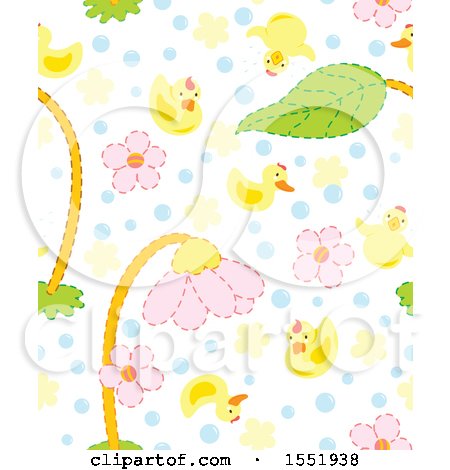 Clipart of a Baby Bird and Flower Pattern - Royalty Free Vector Illustration by Cherie Reve