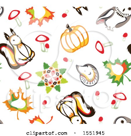 Clipart of a Cute Forest Animal and Autumn Pattern - Royalty Free Vector Illustration by Cherie Reve