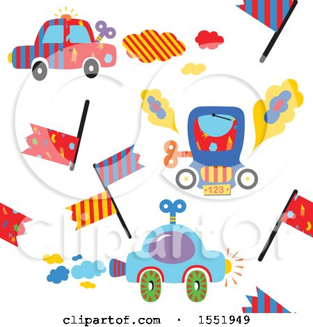 Clipart of a Car Racing Pattern - Royalty Free Vector Illustration by Cherie Reve