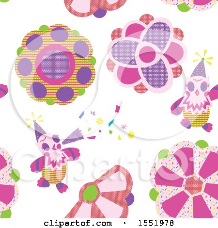 Clipart of a Birthday Party Owl and Flower Pattern - Royalty Free Vector Illustration by Cherie Reve