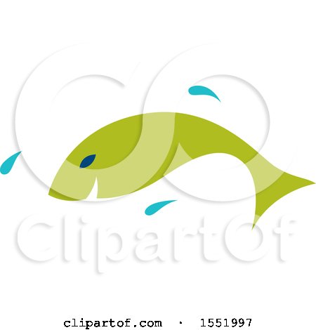 Clipart of a Jumping Green Fish - Royalty Free Vector Illustration by Cherie Reve