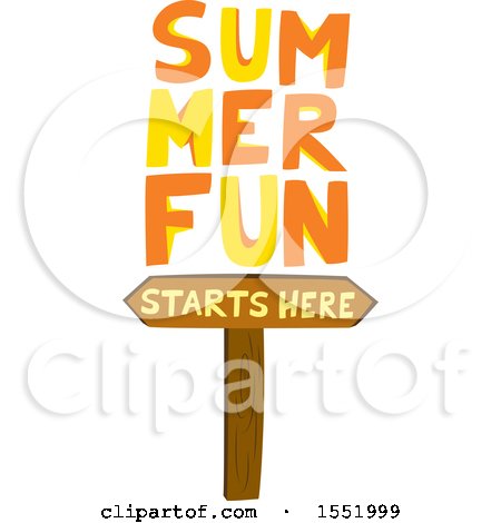 Clipart of a Wood Summer Fun Starts Here Sign - Royalty Free Vector Illustration by Cherie Reve