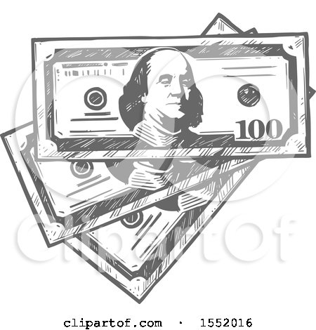 Clipart of Sketched Grayscale Cash Money - Royalty Free Vector Illustration by Vector Tradition SM