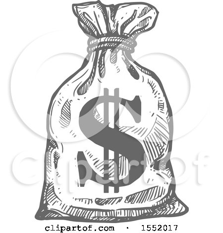 Clipart of a Sketched Grayscale Money Bag - Royalty Free Vector Illustration by Vector Tradition SM