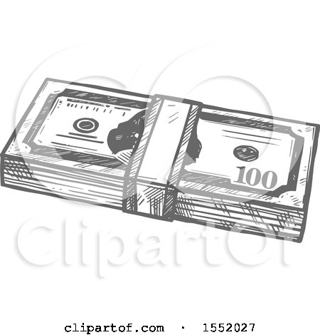 Clipart of a Sketched Grayscale Bundle of Cash Money - Royalty Free Vector Illustration by Vector Tradition SM