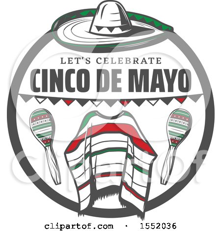 Clipart of a Cinco De Mayo Design with a Sombrero, Poncho and Maracas - Royalty Free Vector Illustration by Vector Tradition SM