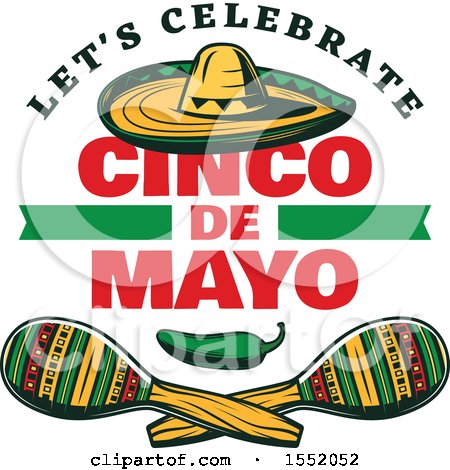 Clipart of a Retro Styled Cinco De Mayo Design with a Sombrero, Jalapeno and Maracas - Royalty Free Vector Illustration by Vector Tradition SM