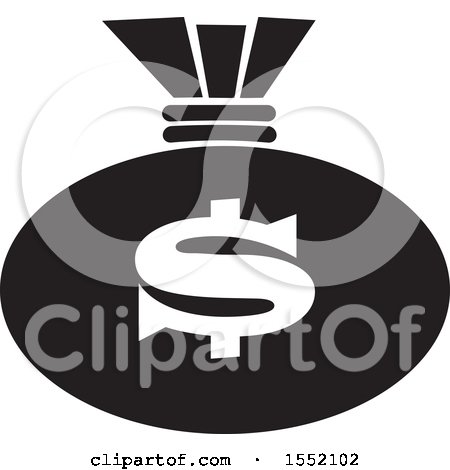 Clipart of a Black Money Bag with a Dollar Currency Sign - Royalty Free Vector Illustration by Johnny Sajem