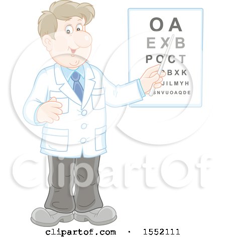 Clipart of a Caucasian Male Eye Doctor Optometrist Pointing to a Chart - Royalty Free Vector Illustration by Alex Bannykh