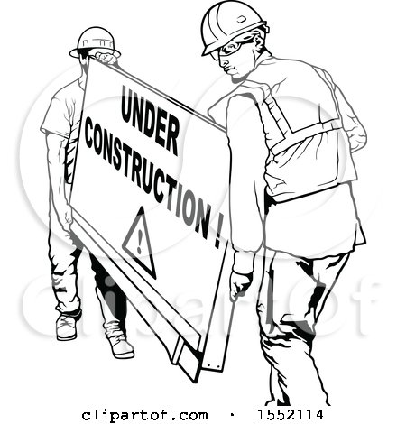Clipart of Men Carrying an Under Construction Sign - Royalty Free Vector Illustration by dero