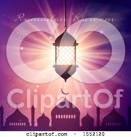 Clipart of a Ramadan Kareem Design with a Silhouetted Lantern - Royalty Free Vector Illustration by KJ Pargeter