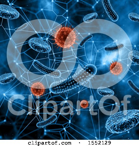 Clipart of a 3d Background of Germs and a Network - Royalty Free Illustration by KJ Pargeter