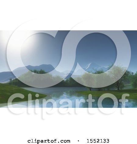 Clipart of a 3d Still Lake Landscape - Royalty Free Illustration by KJ Pargeter