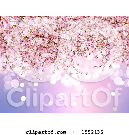 Clipart of a Background of Flares and Cherry Blossoms - Royalty Free Illustration by KJ Pargeter