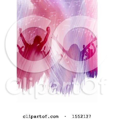 Clipart of a Silhouetted Concert Crowd in Watercolor, over Text Space - Royalty Free Vector Illustration by KJ Pargeter