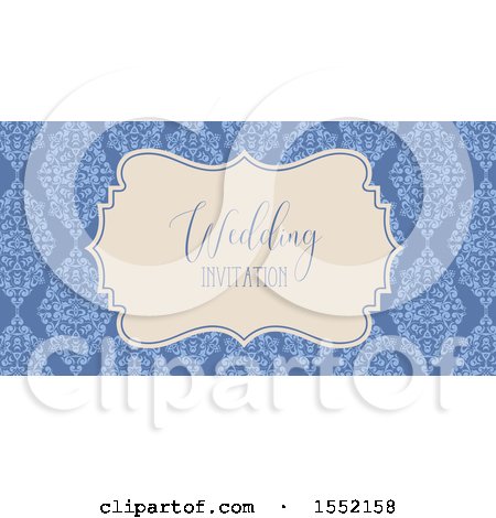 Clipart of a Blue Floral Damask Wedding Invitation - Royalty Free Vector Illustration by KJ Pargeter