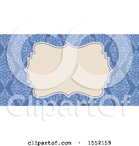 Clipart of a Blue Floral Damask Wedding Invite or Business Card - Royalty Free Vector Illustration by KJ Pargeter