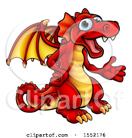 Clipart of a Cartoon Red Dragon Presenting - Royalty Free Vector Illustration by AtStockIllustration