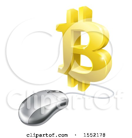 Clipart of a 3d Bitcoin Symbol Connected to a Computer Mouse - Royalty Free Vector Illustration by AtStockIllustration