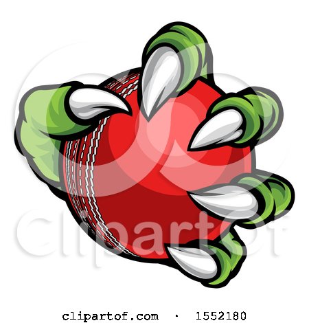 Clipart of a Green Monster Claw Holding a Cricket Ball - Royalty Free Vector Illustration by AtStockIllustration