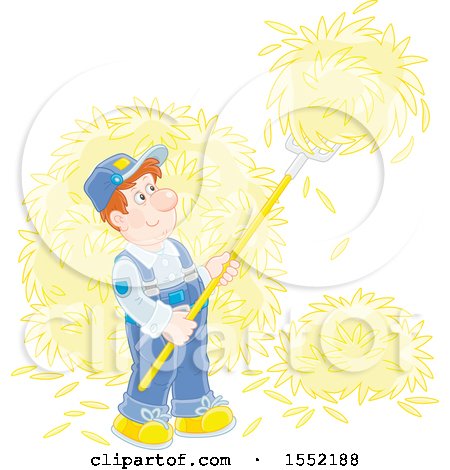 Clipart of a White Male Hay Farmer Using a Pitchfork - Royalty Free Vector Illustration by Alex Bannykh