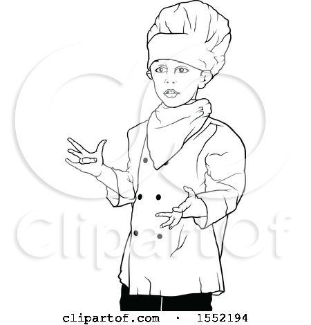Clipart of a Black and White Chef Boy - Royalty Free Vector Illustration by dero