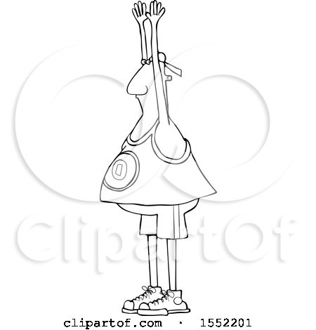 Clipart of a Cartoon Lineart Black Man Holding up His Hands - Royalty Free Vector Illustration by djart