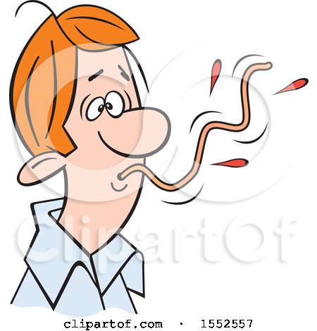 Clipart of a White Man Sucking up a Messy Spaghetti Noodle, How Not to Eat Spaghetti - Royalty Free Vector Illustration by Johnny Sajem