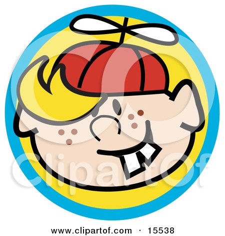 Happy Freckled Blond Haired Boy With Buck Teeth, Wearing A Spinner Hat Clipart Illustration by Andy Nortnik