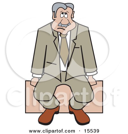 Sad Businessman Sitting Alone on a Bench Clipart Illustration by Andy Nortnik