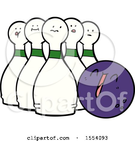 Cartoon Laughing Bowling Ball and Pins by lineartestpilot